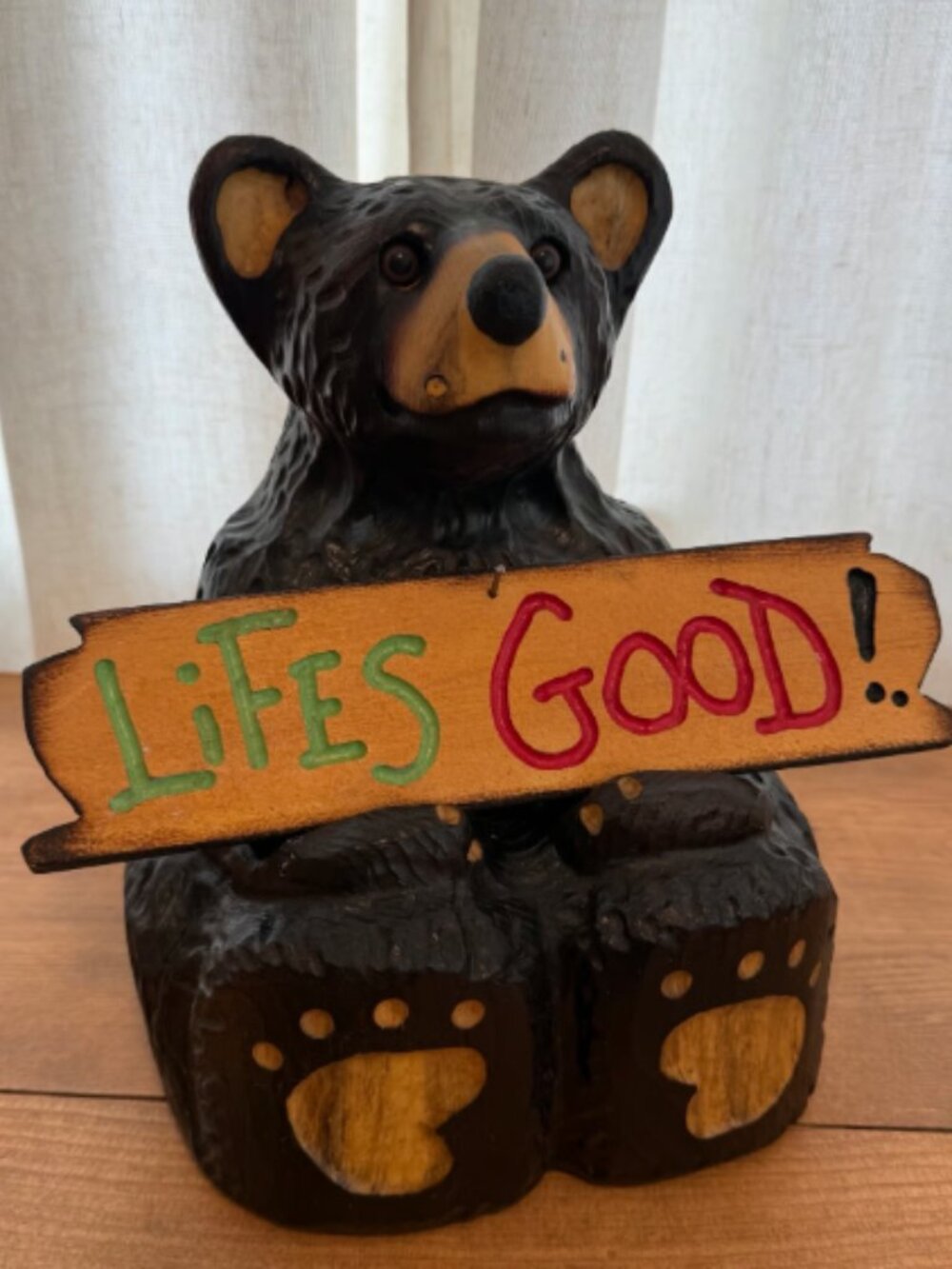 Carved wooden bear statue rustic animal handcrafted figurine